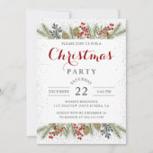 クリスマス ホーリー ベリー シルバー グリッター ホリデー 招待状 (正面)