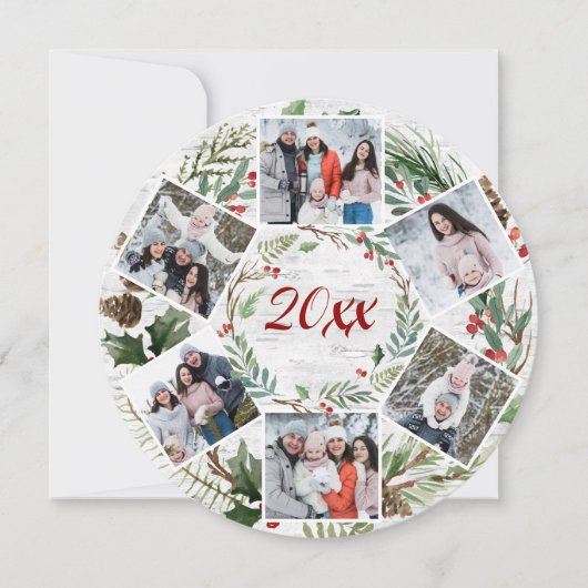 クリスマス ホーリー ベリー バーチ 6枚の写真を使ったグリーティングカード (正面)