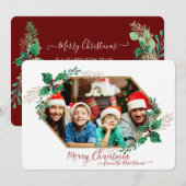 クリスマス ホーリー ベリー ヘキサゴン ゴールド グリッター フォト (正面/裏面)