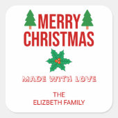クリスマス ホーリー ベリー 手作り 食品 焼き物 四角 スクエアシール (正面)