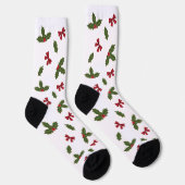 クリスマス・ホーリー+赤いリボン模様 ソックス (右)