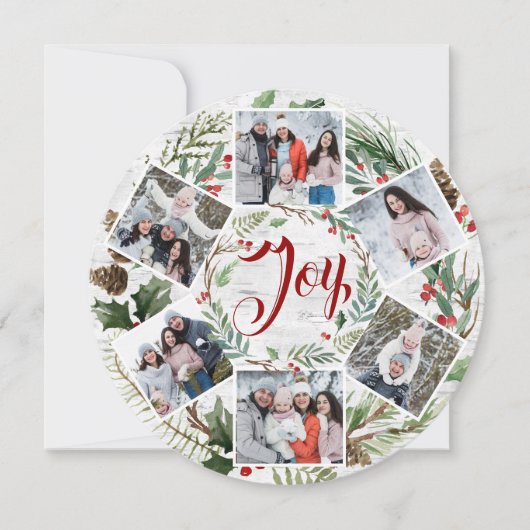 クリスマス ホーリー 6 枚の写真 樺の皮のホリデー カード (正面)