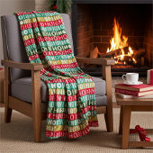 クリスマス・ホー！ホー！ホー！赤緑と金ゴールドストライプ フリースブランケット