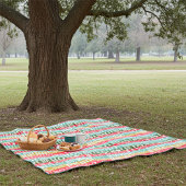 クリスマス・ホー！ホー！ホー！赤緑と金ゴールドストライプ フリースブランケット