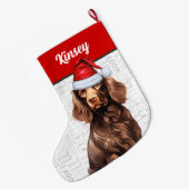 クリスマス・ボイキンスパニエル犬（名前の付いた背景） ラージクリスマスストッキング (裏面 (吊り時))