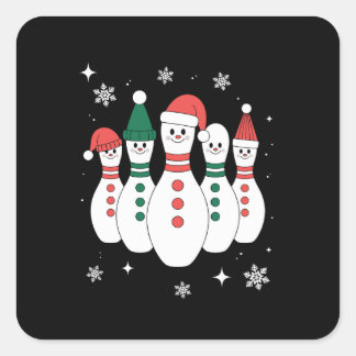 クリスマス ボウリング ピン 雪だるま サンタの帽子 クリスマス スクエアシール