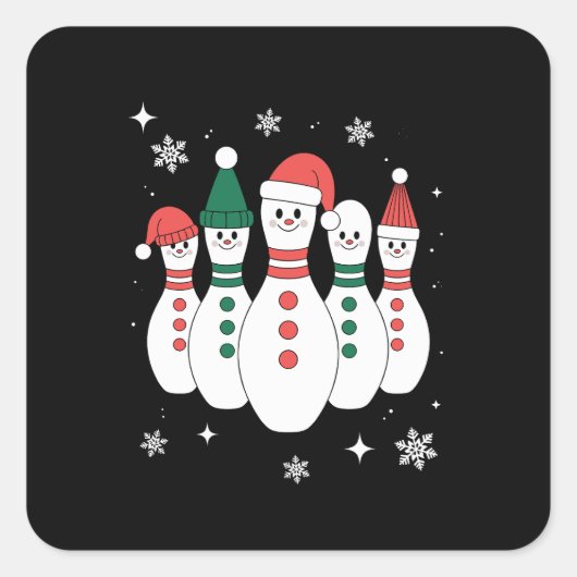 クリスマス ボウリング ピン 雪だるま サンタの帽子 クリスマス スクエアシール (正面)