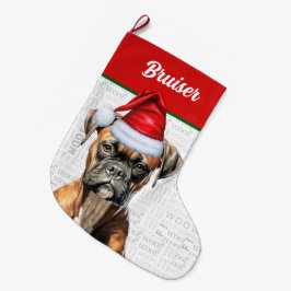 クリスマス・ボクサー犬の名前の背景 ラージクリスマスストッキング