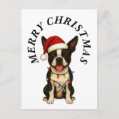 クリスマス ボストンテリア サンタ帽子 犬 メリークリスマス (正面)