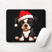 クリスマス ボストンテリア 犬 サンタ帽子 面白い クリスマス マウスパッド (マウス)