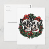 クリスマス ボストンテリア 犬 ホリデー リース ポストカード (正面/裏面)