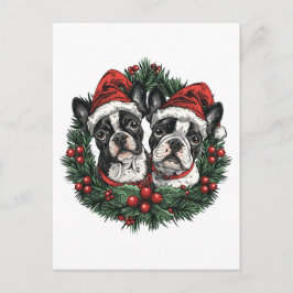 クリスマス ボストンテリア 犬 ホリデー リース ポストカード