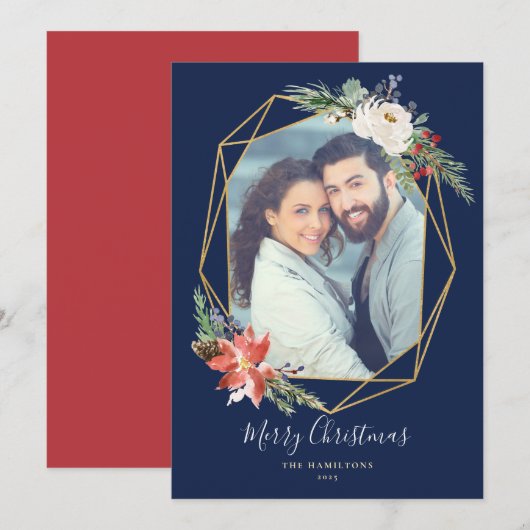 クリスマス ボタニカル ジオメトリック ブルー フォト (正面/裏面)