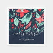 クリスマス ボタニカル レッド フローラル ブルー ホリデーパーティー スタンダードカクテルナプキン (正面)