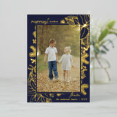 クリスマス ボタニカル | 写真 ネイビーブルーとゴールド 箔シーズンカード (立ち正面)