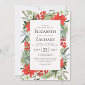 クリスマス ボタニカル 赤 緑 冬 ウェディング 招待状 (正面)