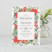 クリスマス ボタニカル 赤 緑 冬 ウェディング 招待状 (スタンド正面)