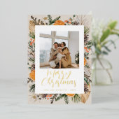 クリスマス ボヘミアンフラワー ドライ ブランチ ファミリー フォト 箔シーズンカード (立ち正面)