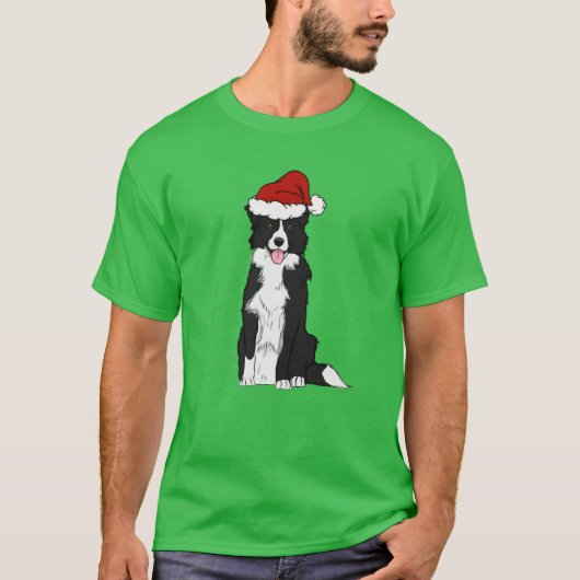 クリスマス ボーダーコリー レトロ Tシャツ (正面)