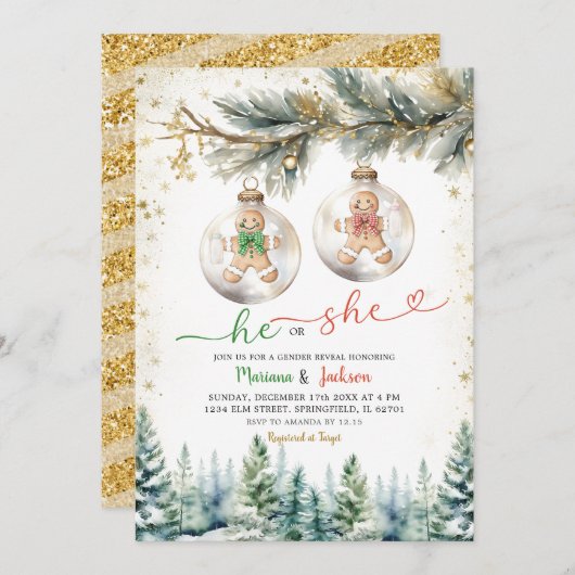 クリスマス・ボーブル性別が休日を明らかにする 招待状 (正面/裏面)