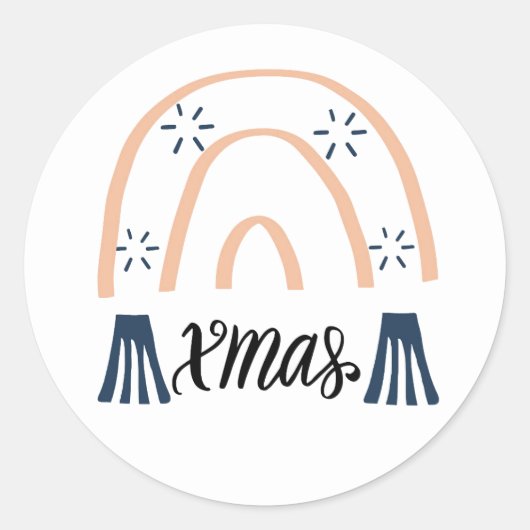 クリスマス ボーホー レインボー ラウンドシール (正面)