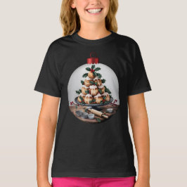 クリスマス・ボール型シュークリームのパン職人Tシャツ Tシャツ