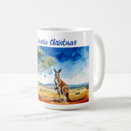 クリスマス・ボール飾りのあるユーカリの木の下のカンガルー コーヒーマグカップ