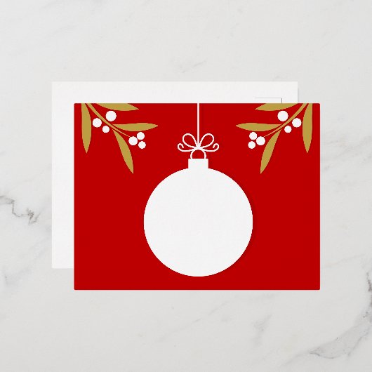 クリスマス ボール オーナメント 赤 ホイル クリスマス ポストカード (正面/裏面)