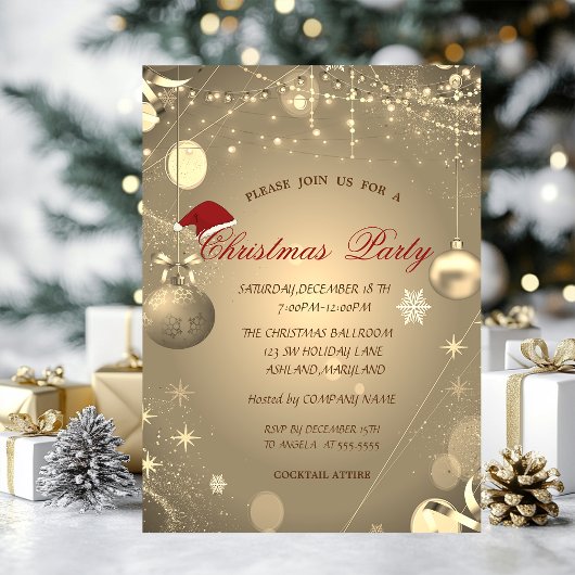 クリスマス+ボール+コンフェッティ+クリスマス+パーティー 招待状