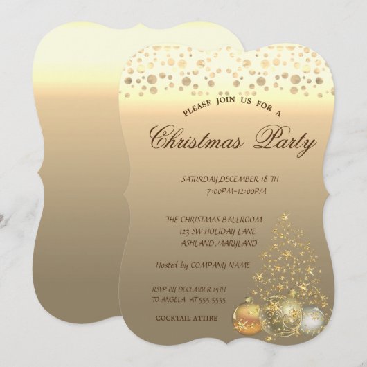 クリスマス+ボール+ツリー 企業のクリスマスパーティー 招待状 (正面/裏面)