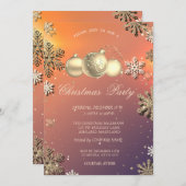 クリスマス·ボール、金ゴールド·スノーフレーク社のパーティー 招待状 (正面/裏面)