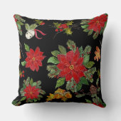 クリスマス・ポインセチアとシルバー・ベル クッション (正面)