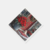 クリスマス・ポインセチアと白猫の姿 スタンダードカクテルナプキン (角)