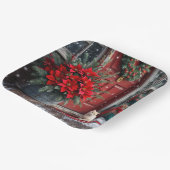 クリスマス・ポインセチアと白猫の姿 ペーパープレート (傾斜あり)