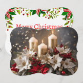 クリスマス・ポインセチアのセンターピースにサインとメッセージを追加 シーズンカード (正面/裏面)