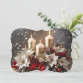 クリスマス・ポインセチアのセンターピースにサインとメッセージを追加 シーズンカード (スタンド正面)