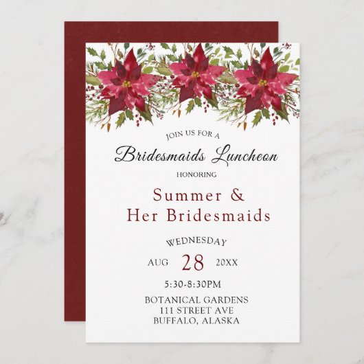 クリスマス ポインセチア グリーンの花嫁の昼食会 招待状 (正面/裏面)