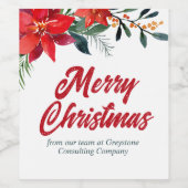 クリスマス ポインセチア フラワーのカスタム ホリデーパーティー ワインラベル (シングルラベル)