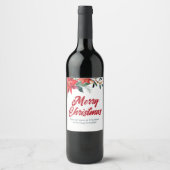 クリスマス ポインセチア フラワーのカスタム ホリデーパーティー ワインラベル (正面)