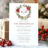 クリスマス ポインセチア モノグラム リース ウェディング 招待状