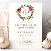 クリスマス ポインセチア モノグラム リース ウェディング 招待状