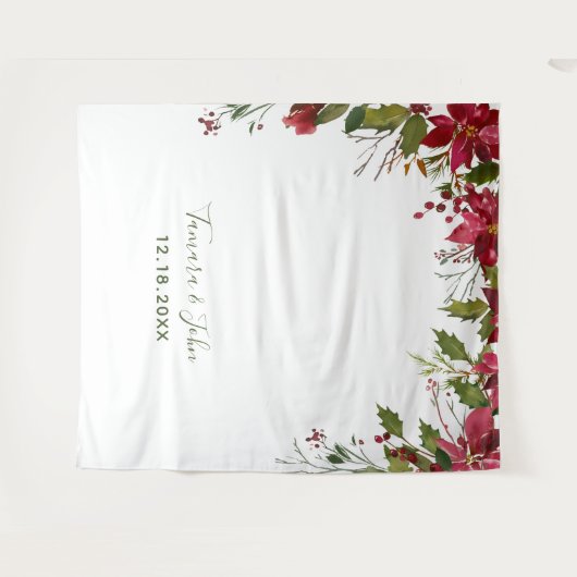 クリスマス ポインセチア 花の写真撮影用背景 タペストリー (正面(横))