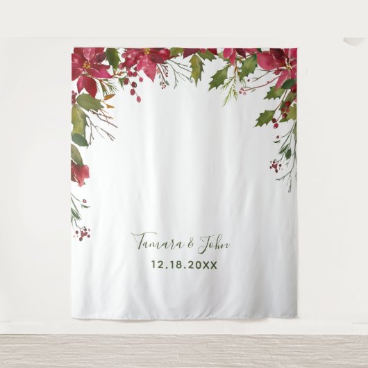 クリスマス ポインセチア 花の写真撮影用背景 タペストリー (正面)