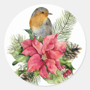 クリスマス・ポインセチア(鳥) ラウンドシール