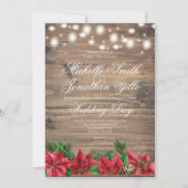 クリスマス·ポインセティ素朴ア冬の結婚式 招待状 (正面)