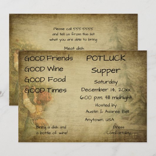 クリスマス・ポットラック・パーティーのお知らせ 招待状 (正面/裏面)