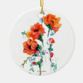 クリスマス・ポピーズ・スリー/ハート セラミックオーナメント (正面)