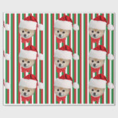 クリスマス、ポメラニア犬犬、サンタの帽子 ラッピングペーパー (フラット)