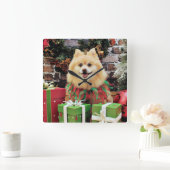 クリスマス-ポメラニア犬- Sammy スクエア壁時計 (ホーム)