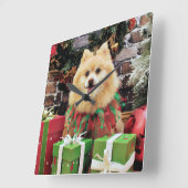 クリスマス-ポメラニア犬- Sammy スクエア壁時計 (傾斜)